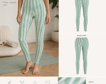 Leggings a righe acquerellate color salvia tenue
