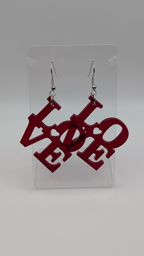 Laser-Cut Acrylic LOVE Earrings, Hypoallergenic Stainless Steel Hooks