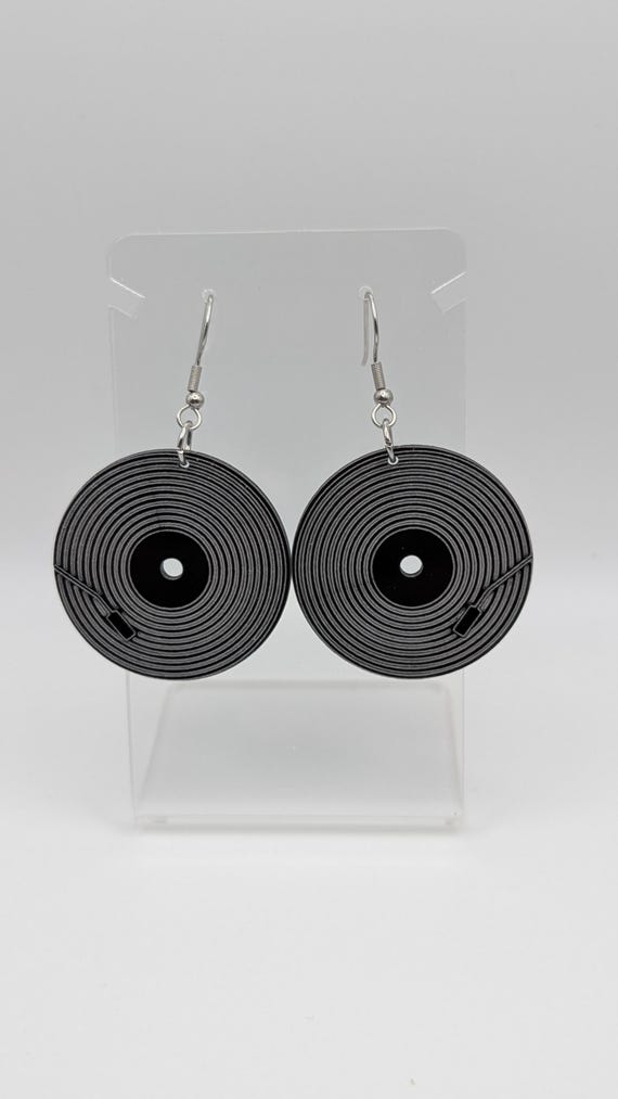 Laser-Cut Acrylic Record Earrings: Hypoallergenic Stainless Steel Hooks