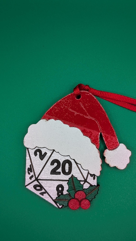 Laser-cut Holiday D20 Ornament