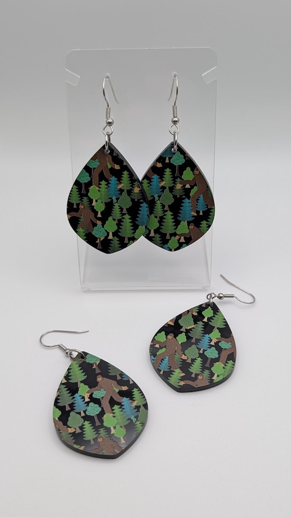 Laser-cut Bigfoot in the Woods Earrings