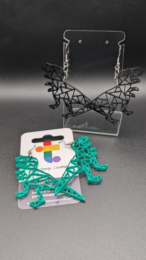 Laser-cut Acrylic Geometric T-Rex Earrings