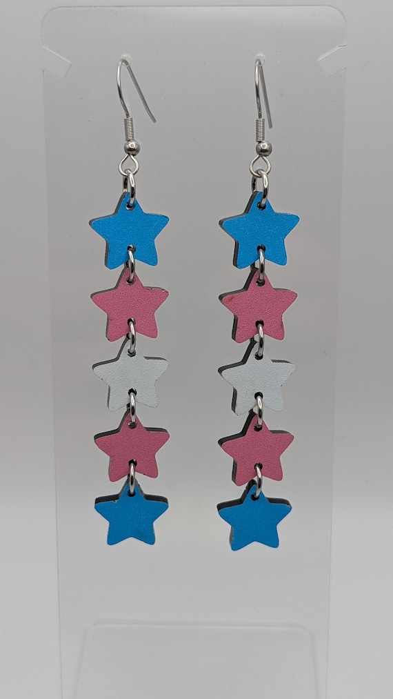 Trans Flag Star Earrings