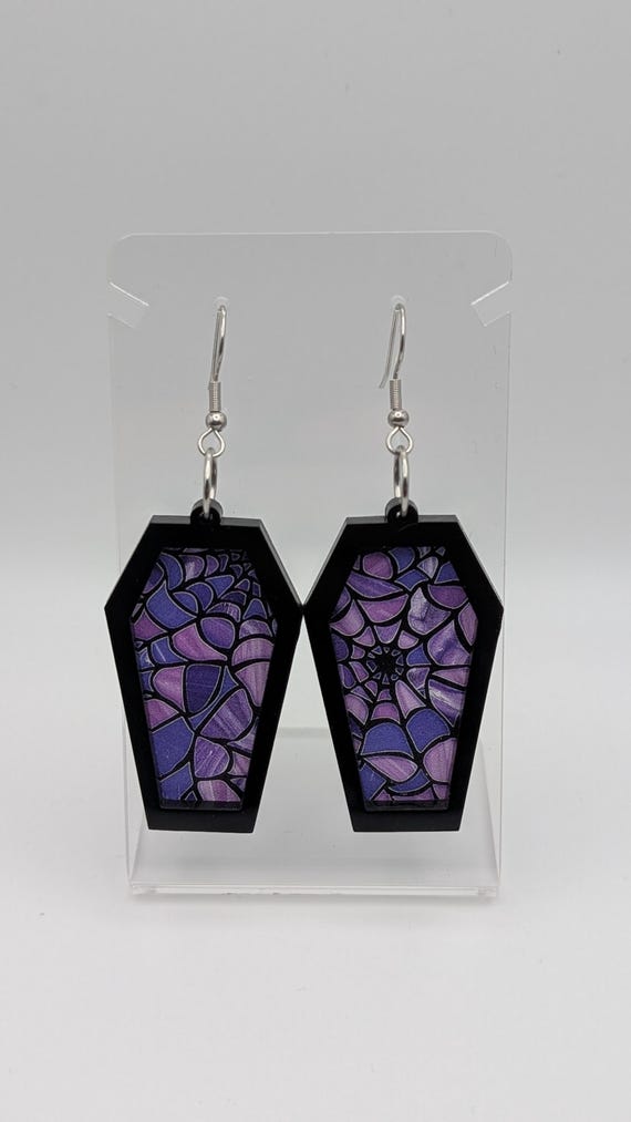 Laser-cut Spiderweb Coffin Earrings