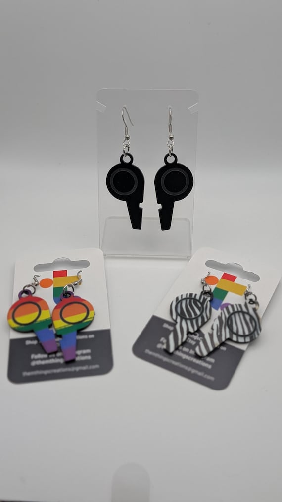 Laser-Cut Acrylic Whistle Earrings: Rainbow, Zebra Print, Hypoallergenic Hooks