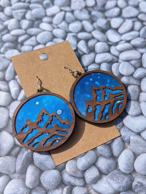 Mountainscape Earrings: Acrylic Starry Night Stainless Steel Hooks