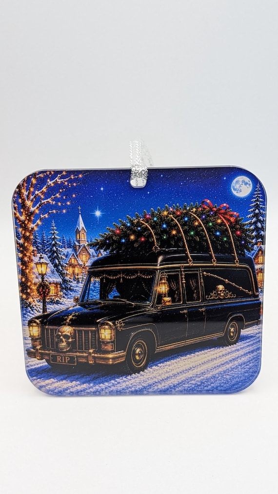 Hearse with Christmas Tree Ornament