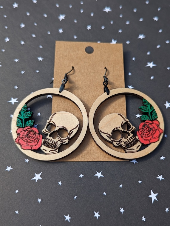 Skull and Rose Earrings