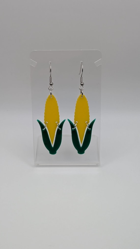 Laser-Cut Acrylic Corn Earrings with Hypoallergenic Stainless Steel Hooks