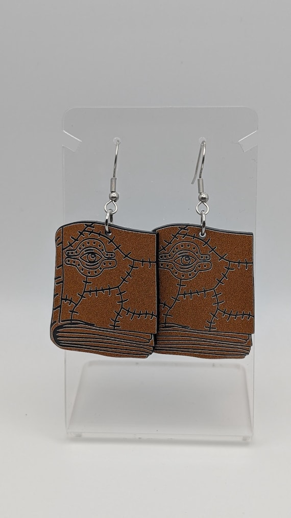 Laser-Cut Acrylic Spellbook Earrings: Hypoallergenic Stainless Steel Hooks