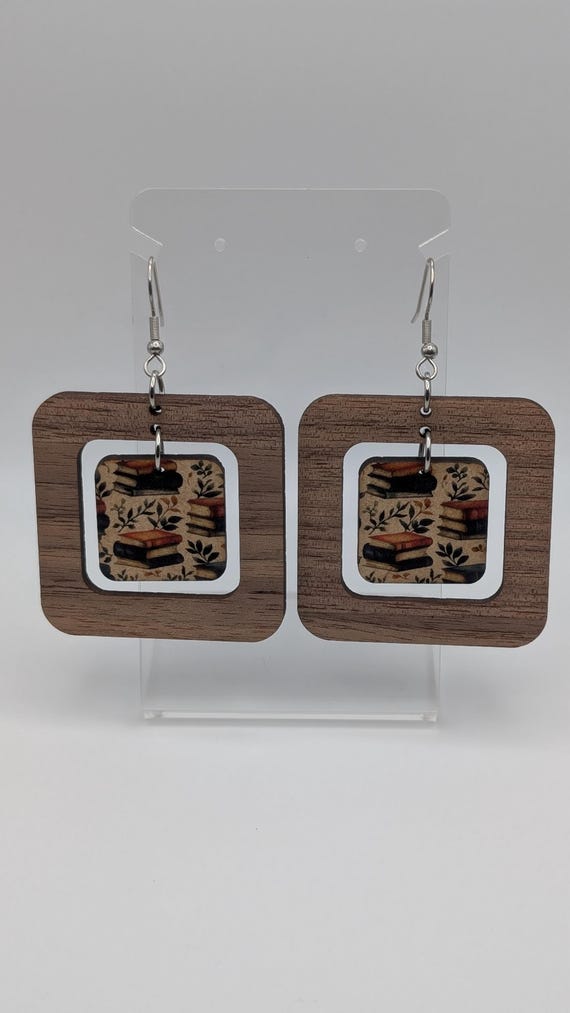 Wooden Book Earrings