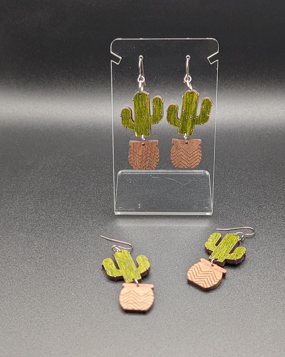 Wooden Cactus Earrings