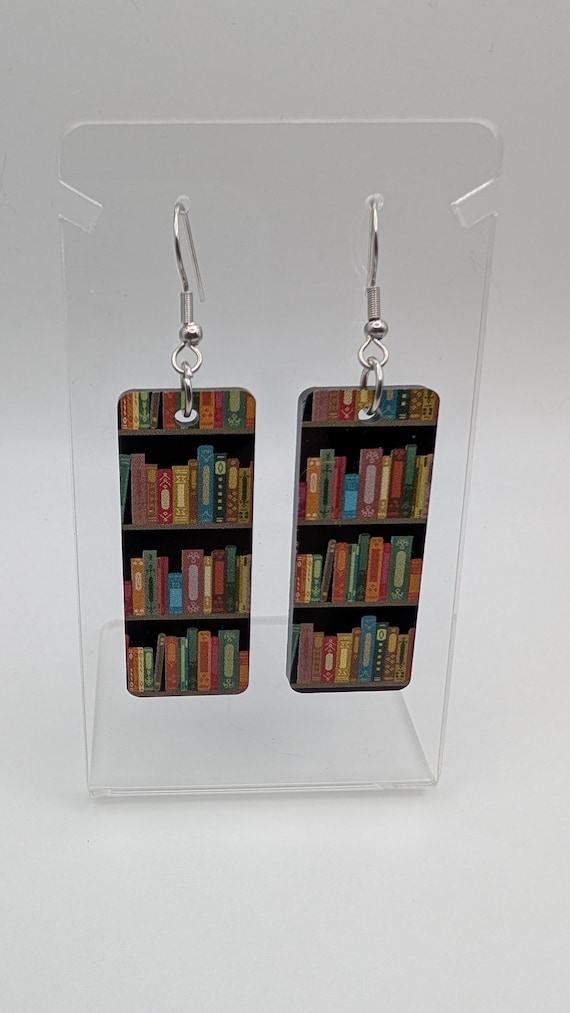 Laser-Cut Acrylic Bookcase Earrings with Hypoallergenic Stainless Steel Hooks