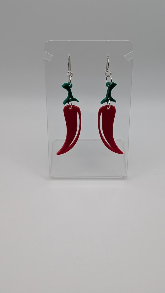 Laser-Cut Acrylic Chili Pepper Earrings with Hypoallergenic Stainless Steel Hooks