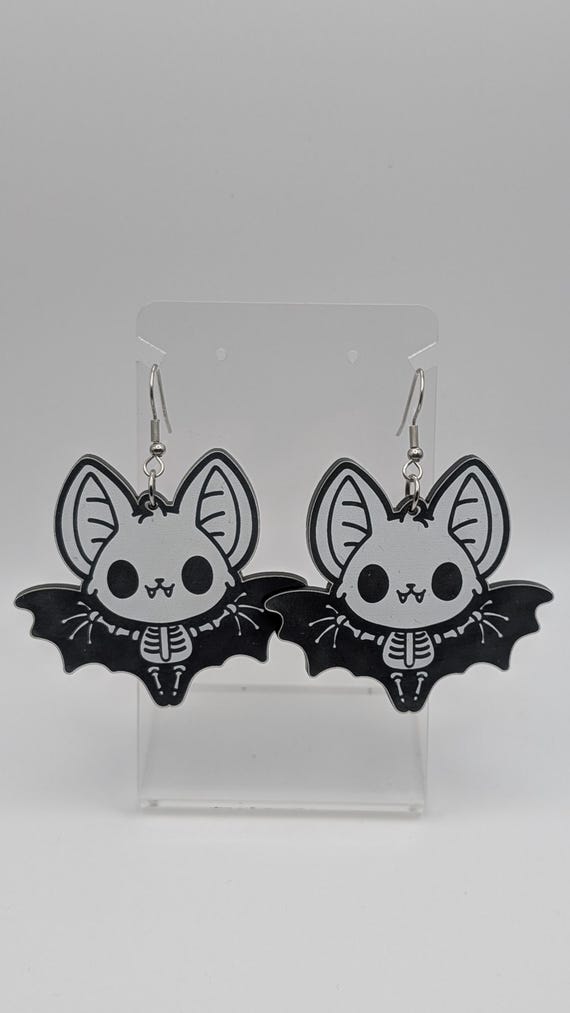 Laser-Cut Skeleton Bat Earrings