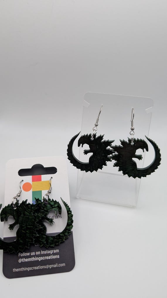 Kaiju Earrings, Laser Cut Acrylic with Hypoallergenic Stainless Steel