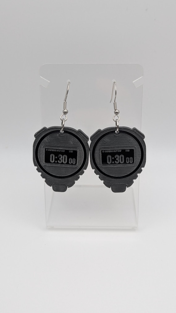 Laser-Cut Acrylic Stopwatch Earrings with Hypoallergenic Stainless Steel Hooks