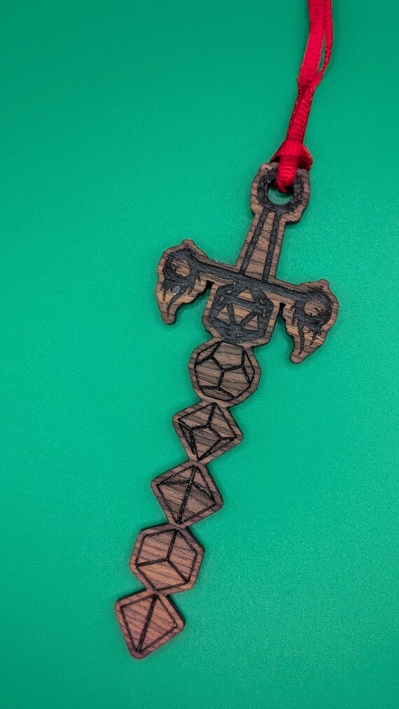 Laser-cut Wooden Dice Sword Ornament
