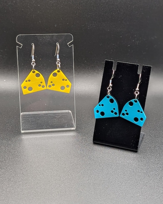 Laser-Cut Acrylic Cheese Slice Earrings: Yellow or Blue Options