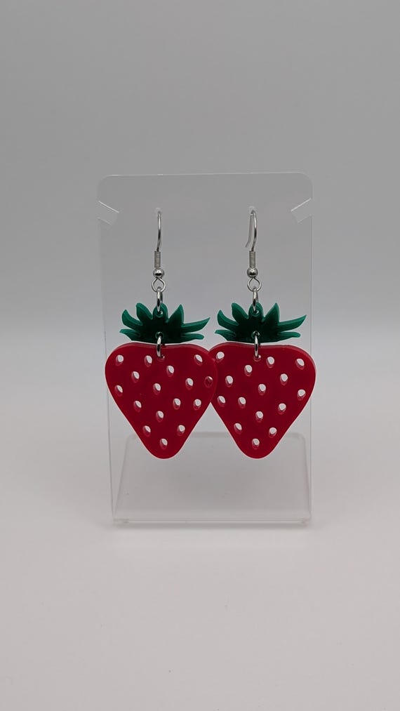 Laser-Cut Acrylic Strawberry Earrings with Hypoallergenic Stainless Steel Hooks