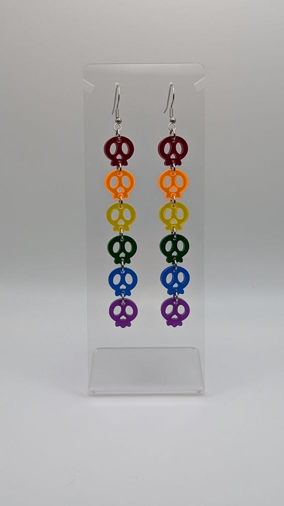 Rainbow Skull Chain Earrings