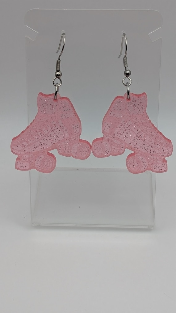 Pink Sparkle Roller Skate Earrings