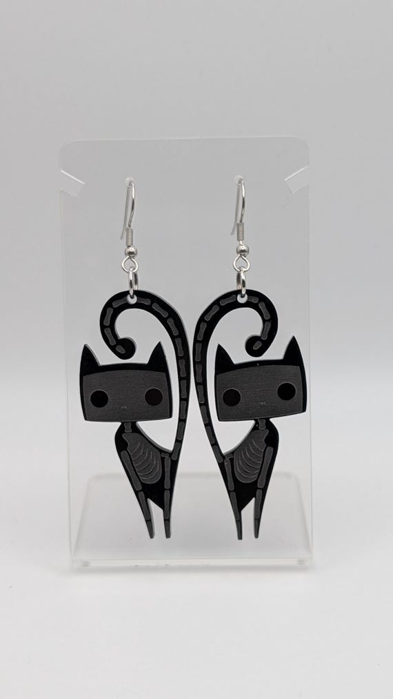 Laser-Cut Skeleton Cat Earrings