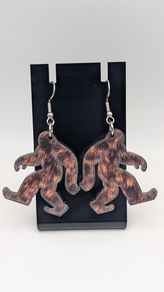 Bigfoot Earrings, Laser-Cut Acrylic, Hypoallergenic Stainless Steel Cryptid Jewelry