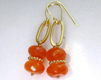 Pantone, 22kg Vermeil, Carnelian Tangerine Tango Faceted Earrings...