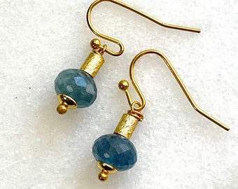 AAA Moss Aquamarine Drop Earrings in Gold Filll...