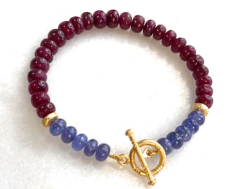 Genuine Ruby and Tanzanite Bracelet in Gold Fill