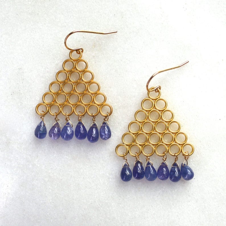 Polished AAA Tanzanite 22kg Vermeil Architect Earrings... image 2