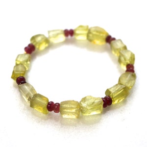 Lemon Quartz Stretch Bracelet, Pink Rubellite Tourmaline Bracelet