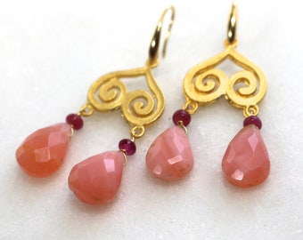 Double Drops of Pink Peruvian Opal in Gold Vermeil...