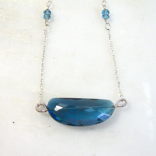 Flawless 30mm GENUINE London Blue Topaz Focal Pendant Necklace on Sterling Silver...