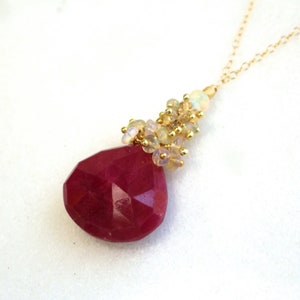 AAA RUBY Pendant Neckjlace, Ethiopian Opal Necklace, 14k Gold Fill