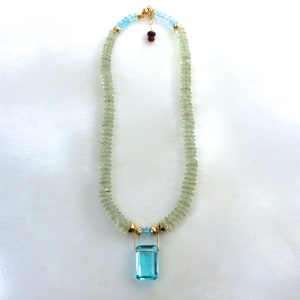 Unique Blue Topaz Pendant Necklace, Prasiolite Statement Necklace, 22k Gold Vermeil image 4