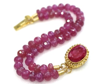 Pink Sapphire Bracelet, Gold Vermeil, Pink Sapphire Box Clasp, Pink Sapphire Multi Strand Bracelet