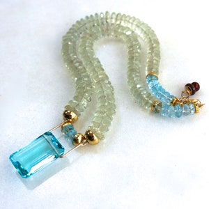 Unique Blue Topaz Pendant Necklace, Prasiolite Statement Necklace, 22k Gold Vermeil image 6