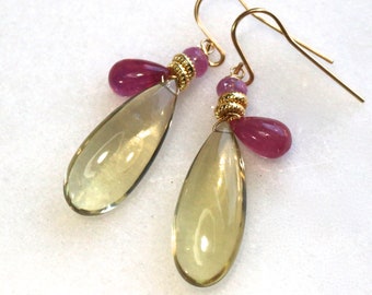 RADIANT Lemon Quartz and Pink Sapphire Earrings...