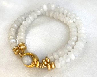 Double Strand Moonstone Bracelet with a Moonstone Set 22kg Vermeil Clasp...