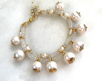 Modern Pearl Bracelet with Moonstone, Baroque and Freshwater Pearls