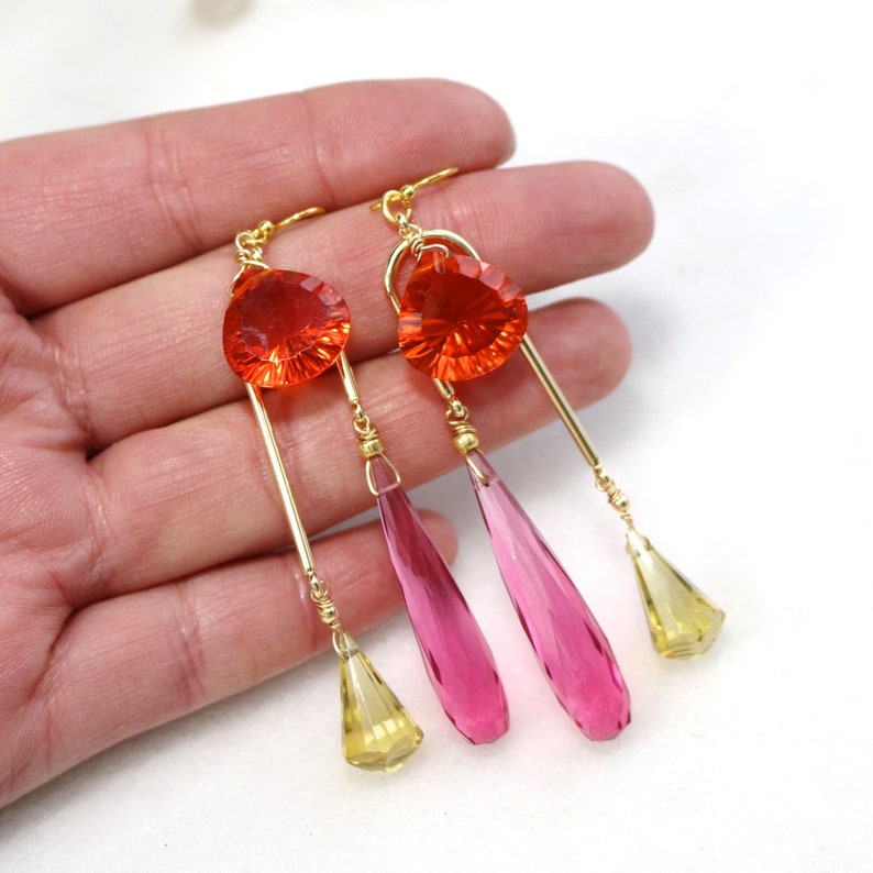Very Dramatic Pink Yellow and Orange Quartz Extra Long Etsy