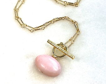 Pink Opal Fine Gemstone Necklace in Gold Fill...