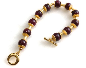 Natural Ruby Bracelet, Capped Bracelet in Gold Vermeil