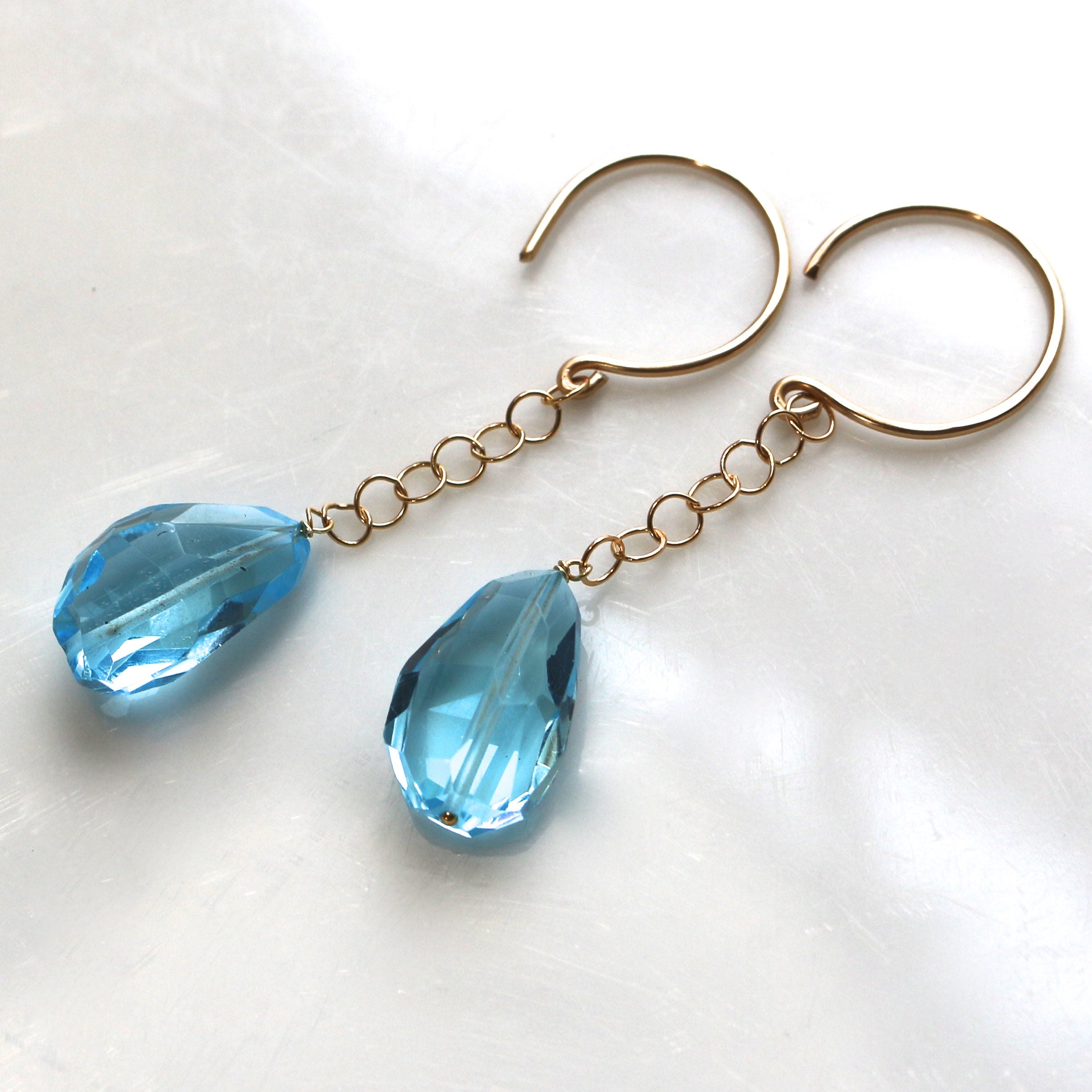 Large Swiss Blue Topaz Nugget, 22kg Vermeil Drop Earrings...Blue Gemstone Earrings, Blue Nugget Earring, Gemstone Nugget Earrings, Blue Drop