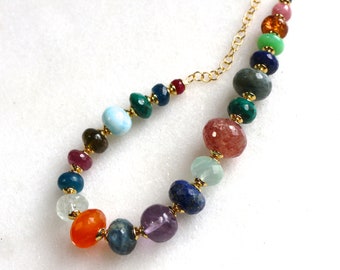 Colorful Multi Gemstone Necklace in 22k Gold Vermeil