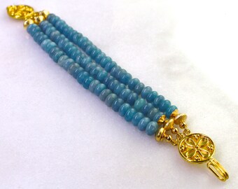 Blue Aquamarine Bracelet, Multi Strand Gold Aquamarine Bracelet, 24k Gold Vermeil,
