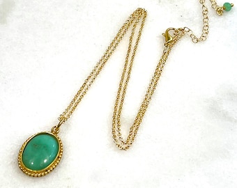 Chrysoprase Pendant Focal Necklace in Gold...