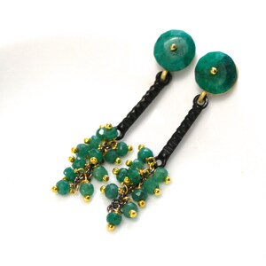 Green Emerald Post Back Earrings in Gold Vermeil and Black Mixed Metals....